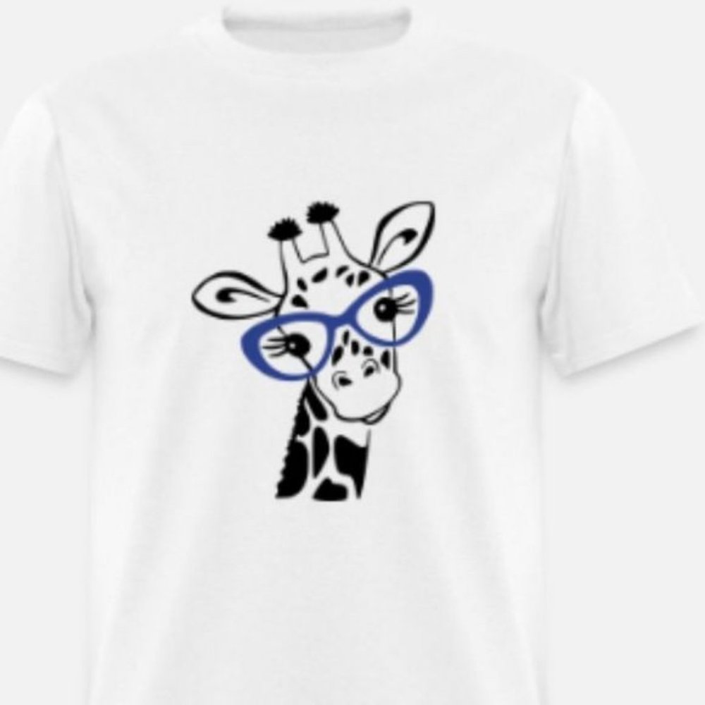 Giraffe with blue eyeglasses